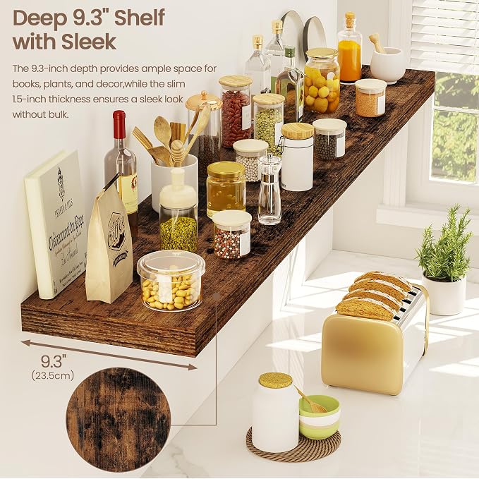 Vivelove Floating Shelves for Wall Mounted, 48 Inches Long Shelves, Display Shelf for Bathroom Living Room Kitchen Bedroom Office Farmhouse Home Decor, 48" X 9.3" X 1.5" - Set of 1, Rustic Brown