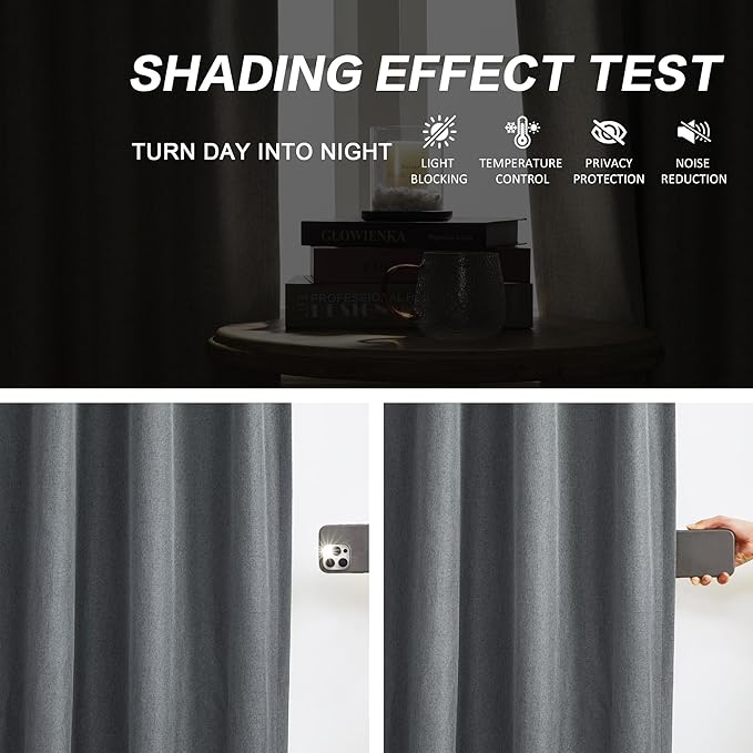 DUALIFE Full Blackout Pinch Pleated Curtains Dark Gray, Back Tab with Hooks, Thermal Insulated Track Curtains for Bedroom Living Room,50" W x 92" L, 2 Panels Charcoal Grey