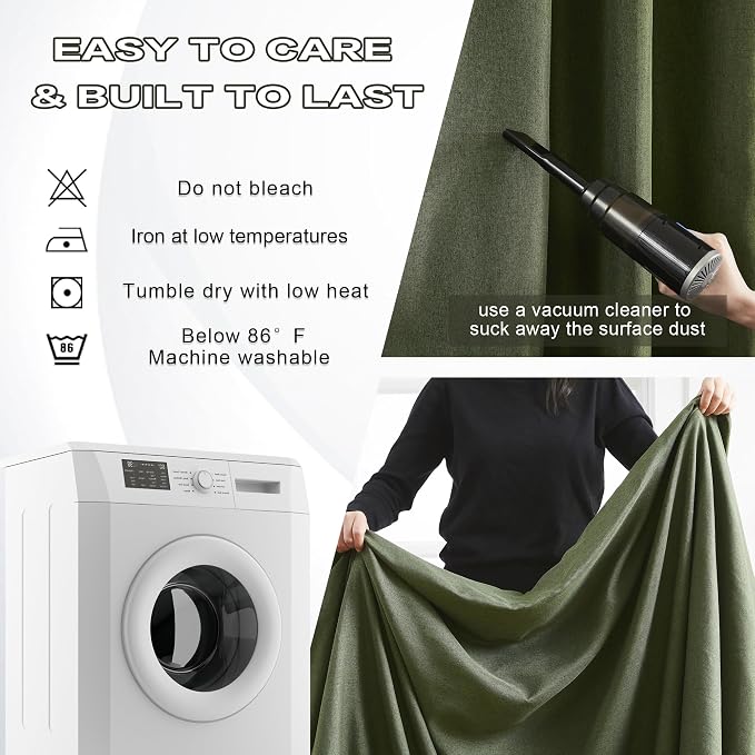DUALIFE Olive Green Pinch Pleated Curtains 63 Inches Long Burg,Back Tab with Hooks, Cooling Heat Reflective Linen Drapes for Bedroom Track System(Olive,2 Panels W40 xL63)