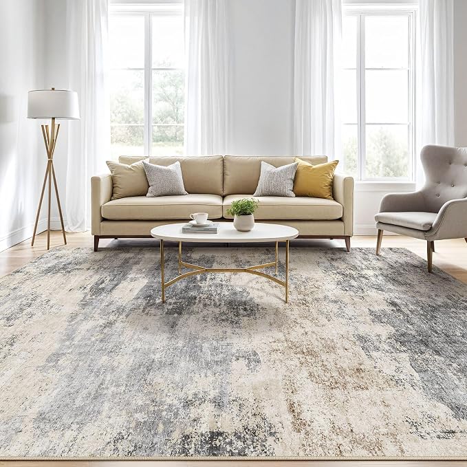 5x8 Area Rugs Living Room: Washable Large Abstract Modern Soft Rug Stain Resistant Indoor Floor Non Slip Accent Carpet for Bedroom Nursery Playroom Dining Room Office Dorm Home House- Grey Brown