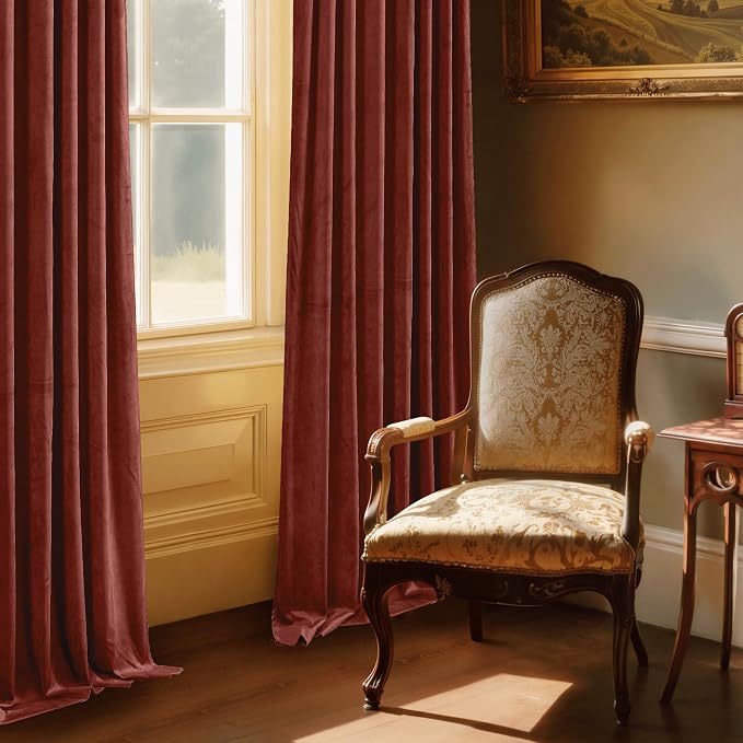 StangH Rust Velvet Curtains 108 inches Long, Light Blocking Energy Saving Window Panels Privacy Room Divider Drapes for Guest/Dining Room/Closet, W52 x L108, 2 Panels | 300GSM Rich Velvet, Christmas Thermal Insulated Room Darkening Window Drapes, Priva...