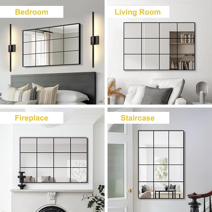 Window Pane Wall Mirror, 36"x24" Wall Mounted Window Mirror for Living Room, Bedroom, Entryway, Dining Room, Home Wall Decor