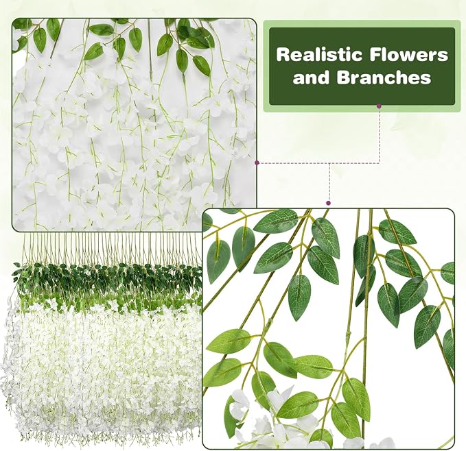 Alotiki Wisteria Hanging Flowers,Fake Hanging Flowers,Wisteria artificiales Garland for Home Wedding Arch Floral Party Garden Ceremony Outdoor Decor,3.6 feet Long(25,White)