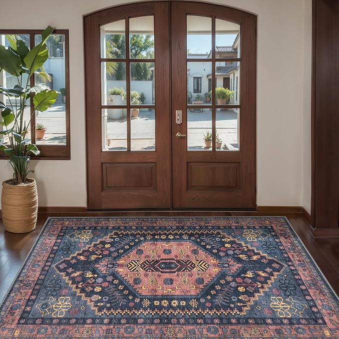Ciicool 3x5 Area Rug, Washable Boho Rugs for Bedroom Non-Slip Indoor Low-Pile Mat Floor Oriental Carpet Vintage Rug for Kitchen Bedroom Living Room Office Dinning Foyer Decor