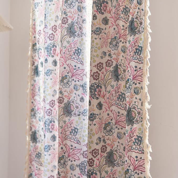 OYX Boho Crochet Curtains 63 Inch Length 2 Panels for Living Room, Bedroom Light Filtering Drapes, Farmhouse Vintage Country French Rustic Tassels Pattern Rod Pocket Aesthetic Decor Window Treatments