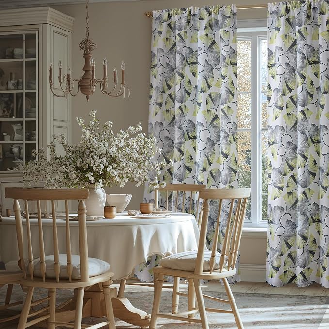 Joydeco Printed Curtains 96 inches Long,Light Yellow Floral Blackout Curtains for Living Room 2 Panels,52 x 96 inch Rod Pocket Thermal Insulated Bohemian Drapes for Farmhouse,Bedroom,White