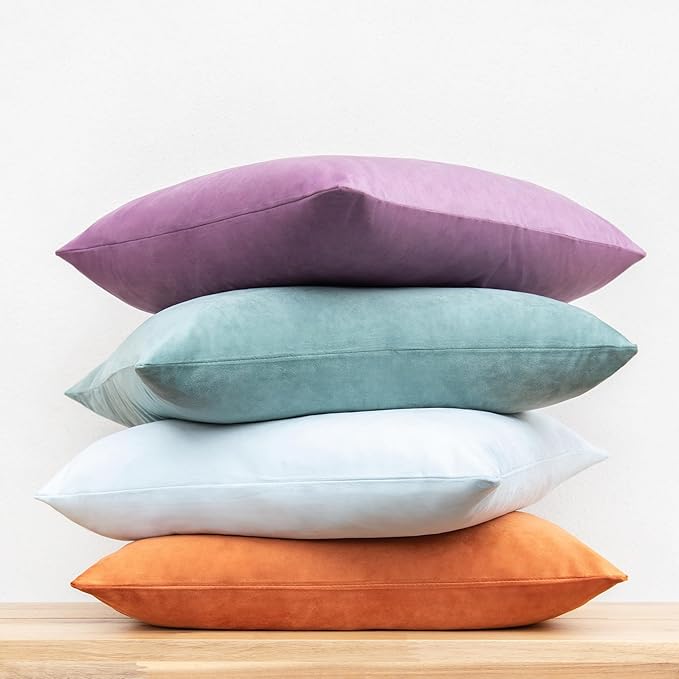 MONDAY MOOSE Decorative Throw Pillow Covers Cushion Cases, Set of 4 Soft Velvet Modern Designs, Mix and Match for Home Decor, Pillow Inserts Not Included (20x20 inch, Purple/Teal)