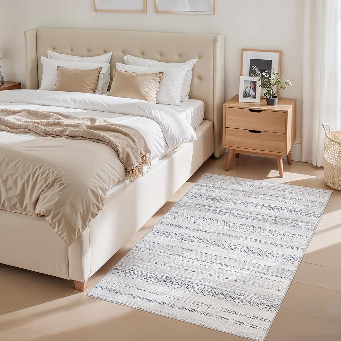 cotiled 3x5 Area Rugs Living Room Rug: Washable Boho Rugs with Non Slip Backing Small Soft Indoor Stain Resistant Carpet for Bedroom Farmhouse Dining Room Lightweight Home Decor Grey