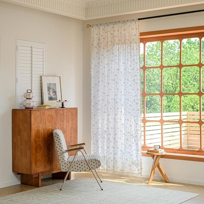 OYX Floral 63 Inch Curtains for Bedroom Living Room Drapes Boho Rod Pocket Semi Sheer Floor Length Window Curtains 2 Panel Sets Farmhouse Light Filtering Vintage Patterned Window Treatments