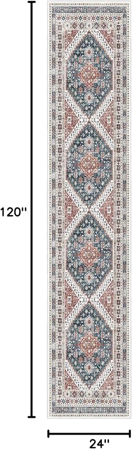 Madane Washable Runner Rugs 2x10 Long for Hallway Kitchen, Navy Blue | Non-Slip Low-Pile 10ft Rug Runners Soft, Stain-Resistant Floor Carpet Mat for Entrance, Living Dining Laundry Room, Stair