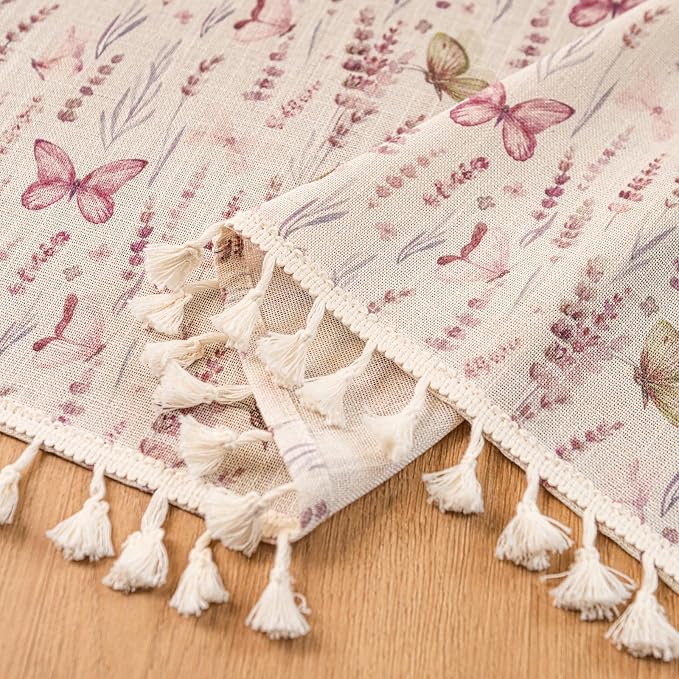 Deeprove Kitchen Curtain Valance Short for Window Bedroom Bathroom Garden Cafe Sink Closet Nursery Room, Lavender Purple Flower Butterfly Print Vintage Spring Summer Country, 1 Panel 52" W x 18" L