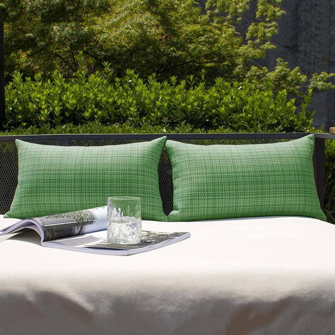 Kevin Textile Outdoor Waterproof Throw Pillow Covers 12x24 Inch Pack of 2 Woven Faux Linen Farmhouse Decorative Water Resistant Lumbar Cushion Covers for Tent Patio Garden Couch Sofa Sage Green