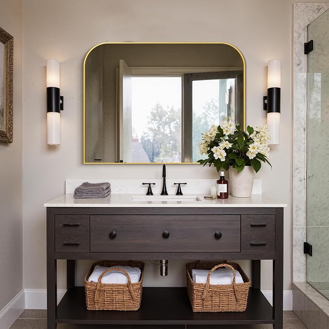 Bathroom Vanity Mirror,30" x 40" Gold Metal Framed Wall Mirror for Over Sink, Living Room, Bedroom,Entryway Decor