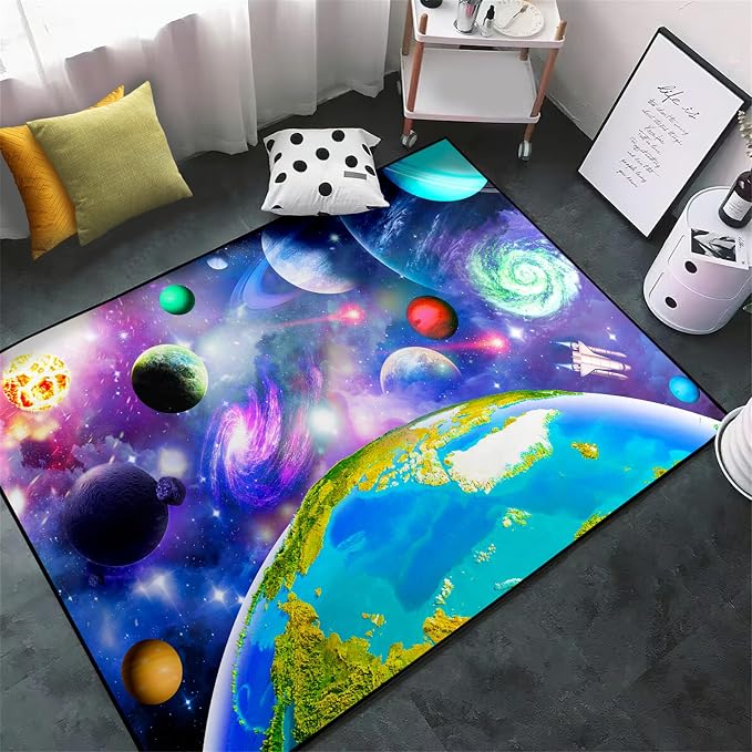 Space Rug for Boys Room - Galaxy Carpet for Kids Space Rugs for Kids Bedroom Galaxy Mat Decor for Boys Room Bedroom Playroom LivingRoom Decor,2'5''×4'