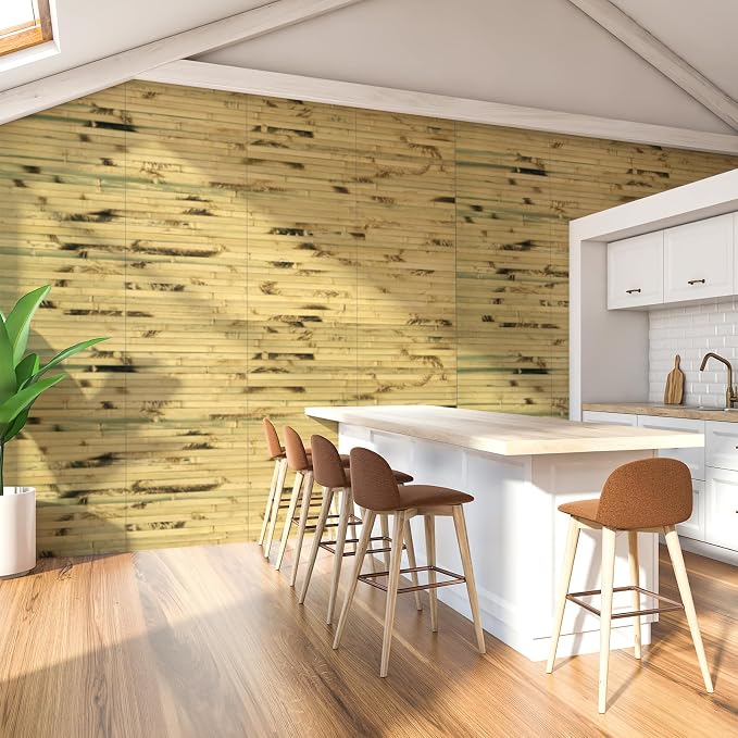 Art3d Natural Bamboo Wall Panel for Interior Wall Decor, Renewable Pole Wrap Wainscoting Paneling for Wall Ceiling Furniture Cabinet Office, 12 x 96 Inch - Light Burned, 1-Pack