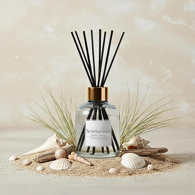 ScentSationals Water-Based Reed Diffuser - Coastal Breeze - 5 FL OZ Aromatherapy Reed Diffuser