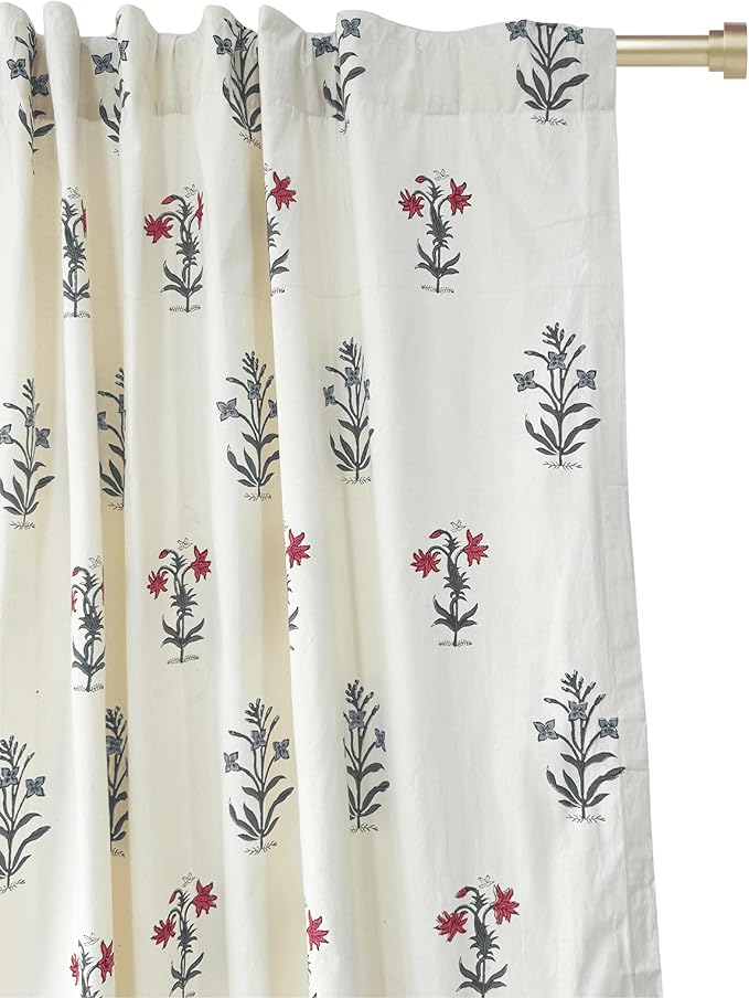 ATOSII 100% Cotton Single Panel Block Print Curtain, Easy Hanging with Rod Pocket & Loop, Living Room, Dining Room, Bedroom Light Filtering Boho Curtains, Set of 1, 60" W X 108" L, Tamra