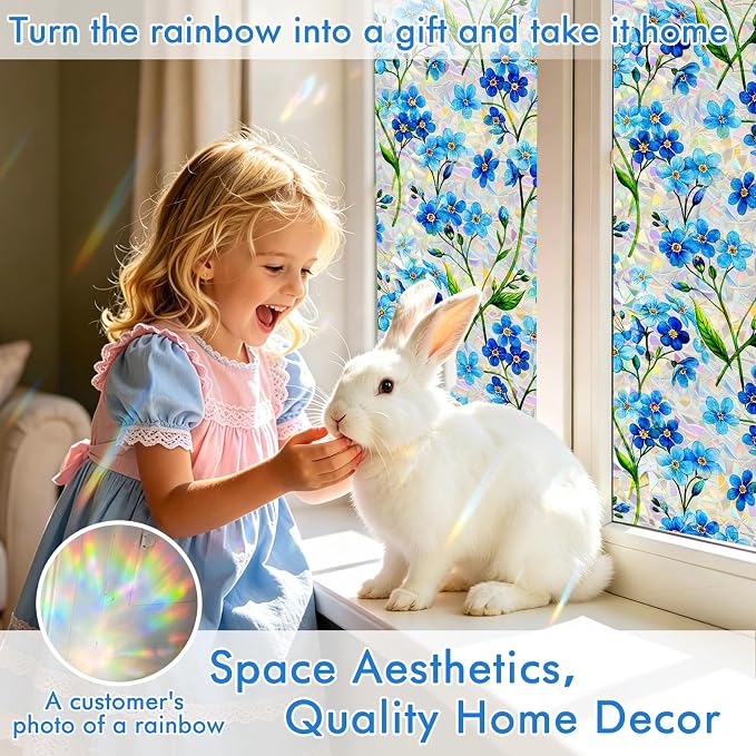 SOMWISE Rainbow Window Privacy Film,Heat Control,UV Blocking,Anti-Glare,Day & Night Privacy Protection & Decoration for Home, Bathroom,Glass Door,Static Cling,Renter-Friendly with Installation Tools