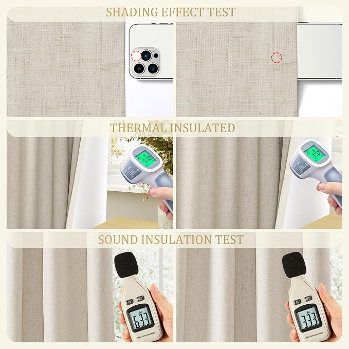 Jowels Grayish Brown Blackout Curtains 108 Length 2 Panels Set for Living Room Bedroom, 100% Black Out Thermal Insulated Linen Drapes, Room Darkening Grommet Curtains 108 Inches Long