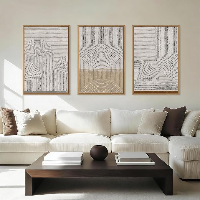 Large Neutral Spiral Circles Framed Canvas Wall Art,Boho Beige Geometric Wall Decor,Modern Abstract Arch Artwork,Mid Century Minimalist Art Print for Living Room,Bedroom,Office- 24"x36"x3