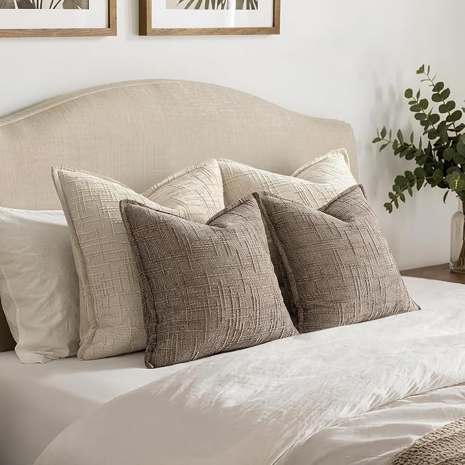 MIULEE Slubby Textured Decorative Throw Pillow Covers 18x18 Inch Set of 2 Boho Farmhouse Soft Cozy Chenille Pillows Cushion Cases Modern Home Decor for Couch Sofa Bed Living Room, Taupe Grey