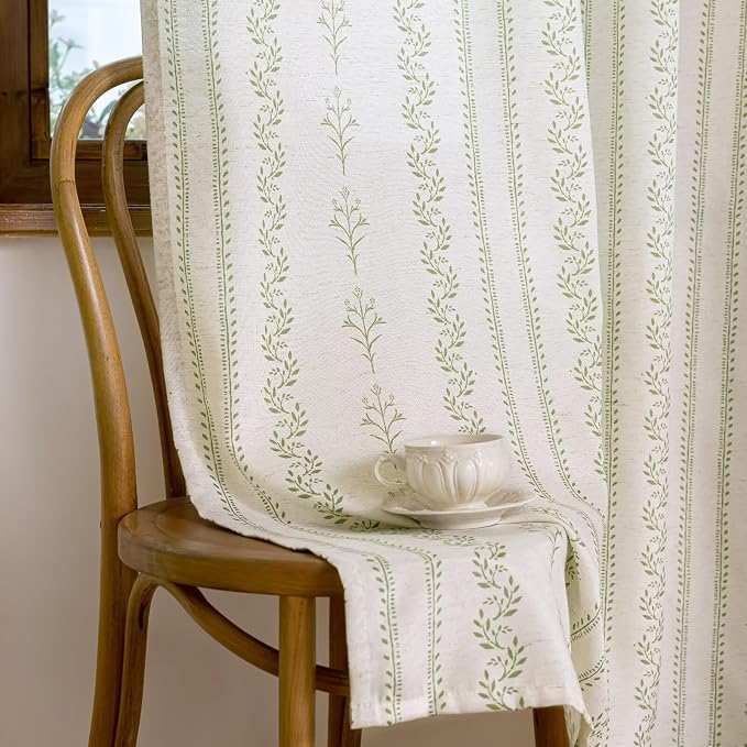 BGment Sage Green Curtains Spring Leaf Floral Print Cottage Core Botanical Curtains for Living Room Light Filtering Curtain 90 Inch Long for Farmhouse Rustic, Each 52 Inch Wide, 2 Panels Set