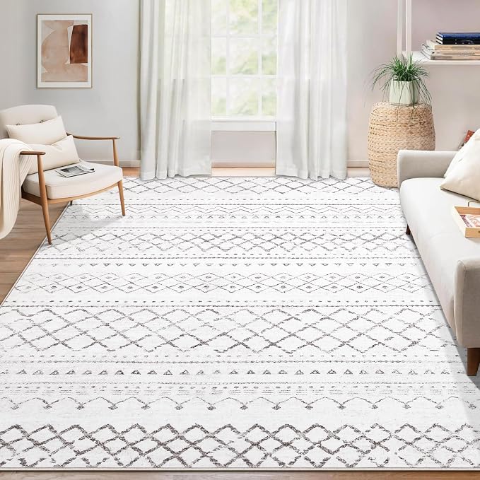Area Rug 3x5 Geometric Rug: Washable Boho Moroccan Rugs Soft Farmhouse Rug, Modern Neutral Stain Resistant Indoor Floor Carpet for Livingroom Bedroom Dining Table Nursery(Dark Grey,3X5)