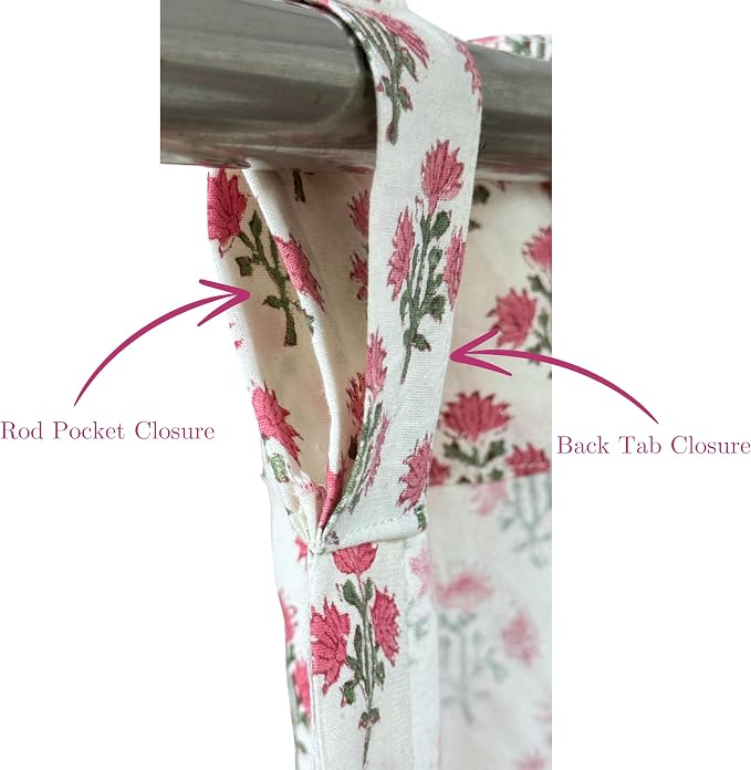 ATOSII 100% Cotton Single Panel Floral Block Print Curtain, Easy Hanging with Rod Pocket & Loop, Living Room, Dining Room, Bedroom Light Filtering Boho Curtains, Set of 1, 60"W X 96"L, Gulbahar Pink