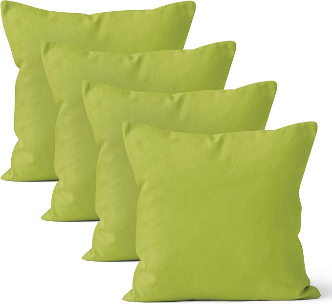 Encasa XO Throw Pillow Covers 18x18 in Set of 4 Lime Green | No Inserts | Cotton Pillow Covers for Living Room, Bed, Sofa, Couch | Decorative Cushion Covers with Improved Zipper