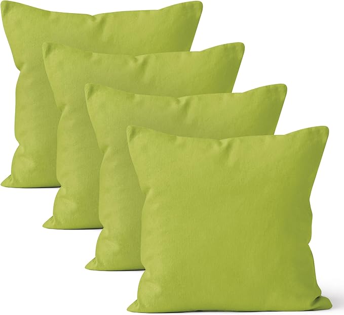 Encasa XO Throw Pillow Covers 16x16 in Set of 4 Lime Green | No Inserts | Cotton Pillow Covers for Living Room, Bed, Sofa, Couch | Decorative Cushion Covers with Improved Zipper