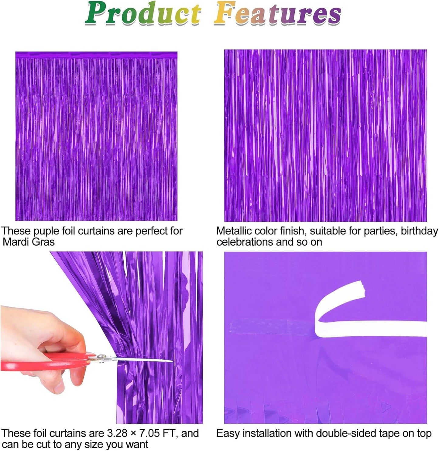 2 Pack Backdrop Curtains, 3.28 FT x 7.05 FT Purple Tinsel Backdrop, Metallic Purple Backdrop Fringe Curtains Foil Streamer, Party Supplies Photo Props for Anniversaires Wedding Party