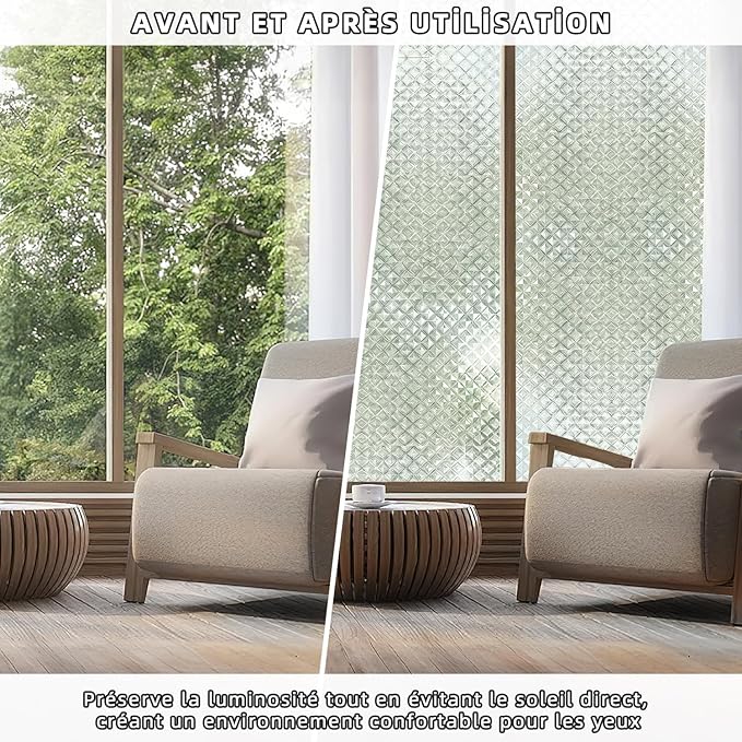 Qualsen Window Privacy Film, Stained Glass Decorative Window Film, Static Cling Frosted Bathroom Privacy Film 3D, Removable Anti-UV for Home Door Coverings, 11.8x78.7inch
