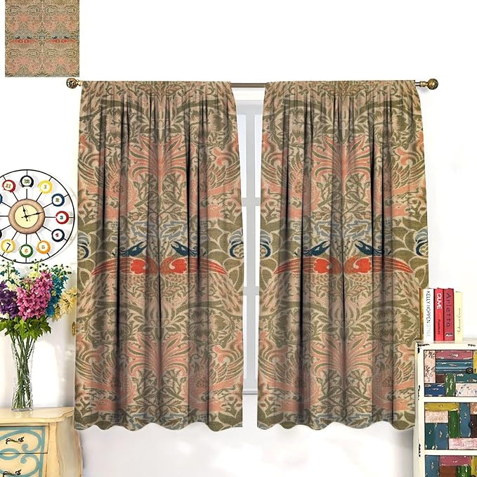 Retro Bohemian William Morris Blackout Window Curtains, Vintage Peacock Abstract Art Pattern Print Window Drapes, for Bedroom Living Room 42(W)*84(L) 2 Panels