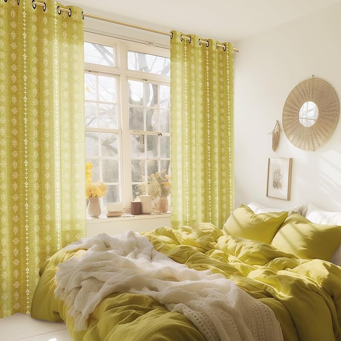 Lino Rosa Spring Curtains for Living Room 63 Inch Length,Daisy Floral Sheer Window Curtain Panels for Kitchen Bathroom Kids Bedroom,Dark Yellow and White