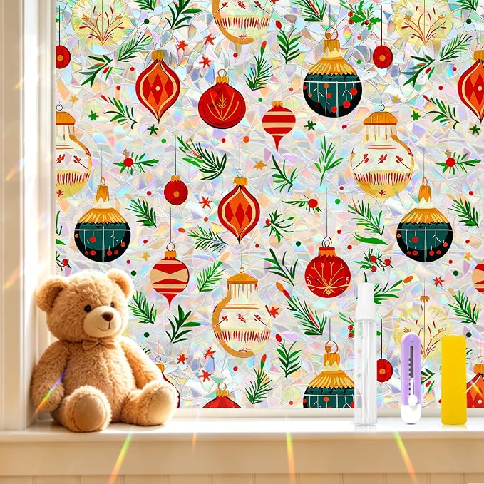 SOMWISE Rainbow Window Privacy Film,Heat Control,UV Blocking,Anti-Glare,Day & Night Privacy Protection & Decoration for Home, Bathroom,Glass Door,Static Cling,Renter-Friendly with Installation Tools