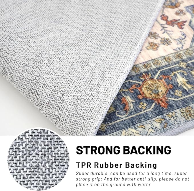 KUTA Runners for Hallways 2x6 Ivory Blue, Vintage Floral Kitchen Rugs Non-Slip Washable Runner Ultra Soft Printed Retro Flower Carpet Entryway Rug for Bedroom Laundry Nursery Entryways
