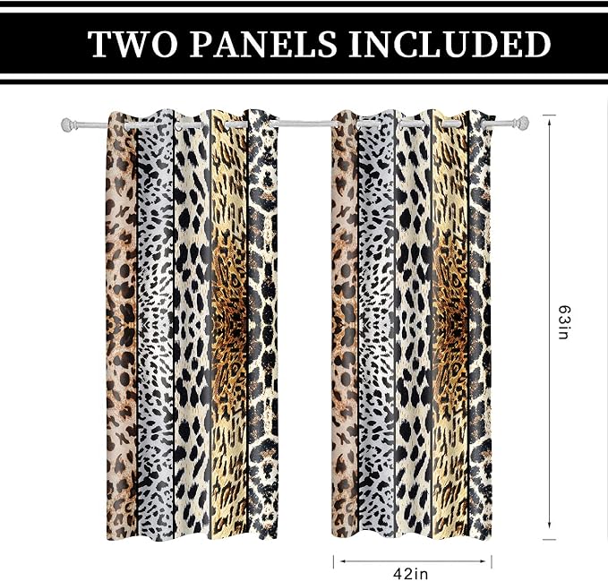 Wild Animals Print Curtain, Fierce Skins Room Darkening Thermal Insulated Blackout Grommets Window Drapes for Living, Dining, Bedroom, 42"x 63", 2 Panels, CLLSSP1041