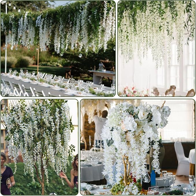 Alotiki Wisteria Hanging Flowers,Fake Hanging Flowers,Wisteria artificiales Garland for Home Wedding Arch Floral Party Garden Ceremony Outdoor Decor,3.6 feet Long(75,White)