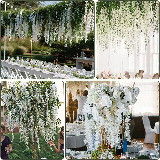 Alotiki Wisteria Hanging Flowers,Fake Hanging Flowers, Wisteria artificiales Garland for Home Wedding Arch Floral Party Garden Ceremony Outdoor Decor,3.6 feet Long(50,White)