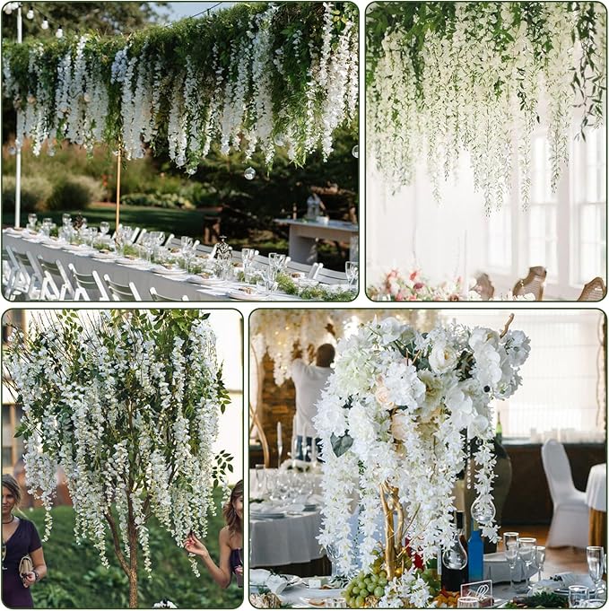 Alotiki Wisteria Hanging Flowers,Fake Hanging Flowers,Wisteria artificiales Garland for Home Wedding Arch Floral Party Garden Ceremony Outdoor Decor,3.6 feet Long(150,White)
