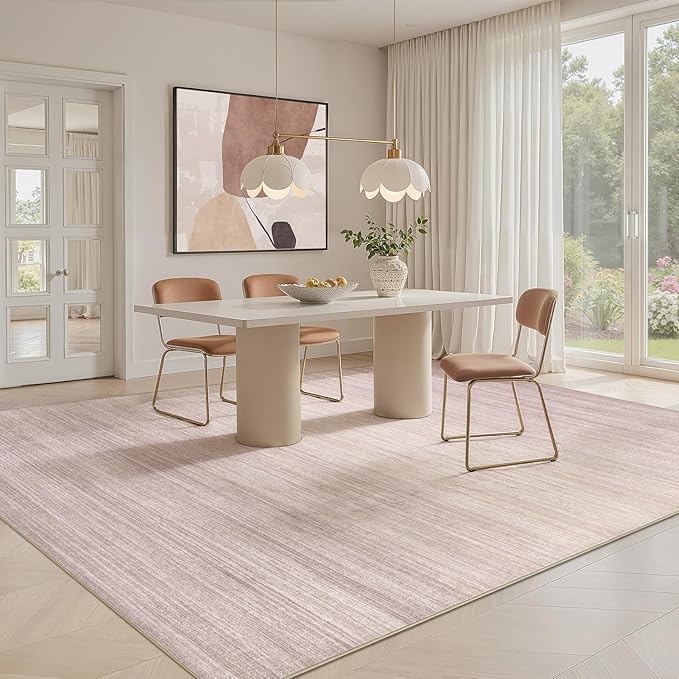 UERMEI 6x9 Washable Area Rug - Neutral Modern Abstract Living Room Rugs, Non-Slip Soft Large Indoor Floor Carpet for Bedroom Home Office & Under Dining Table Decor, Soft Pink