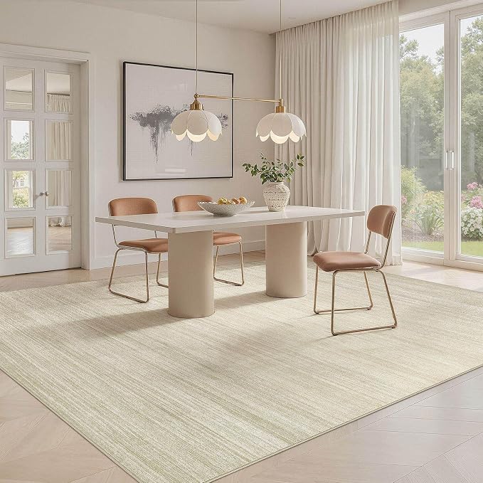 UERMEI 8x10 Washable Area Rug - Neutral Modern Abstract Living Room Rugs, Non-Slip Soft Large Indoor Floor Carpet for Bedroom Home Office & Under Dining Table Decor, Brown/Beige