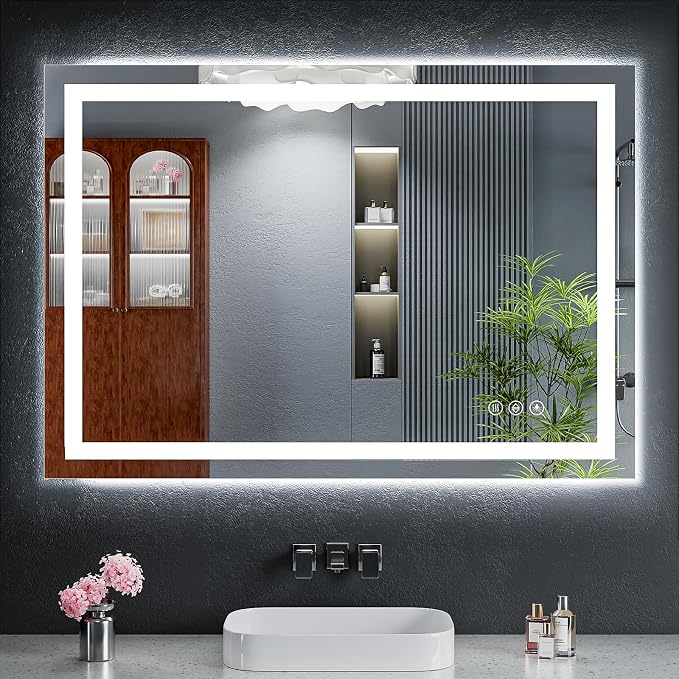 30"x42" LED Bathroom Mirror with Lights for Vanity, Anti-Fog & Dimmable 3-Color, Stepless Brightness Adjustable Wall Mounted Mirror for Bathroom Makeup Shaving