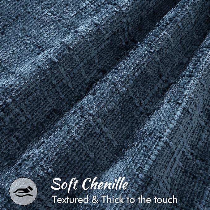 decorUhome Chenille Throw Pillow Covers 16x16 Set of 2, Soft Textured Slubby Modern Decorative Pillow Covers with Elegant Design for Couch, Sofa, Living Room, Navy Blue