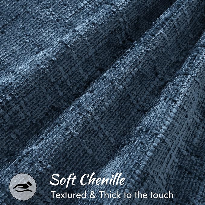 decorUhome Chenille Throw Pillow Covers 22x22 Set of 2, Soft Textured Slubby Modern Decorative Pillow Covers with Elegant Design for Couch, Sofa, Living Room, Navy Blue