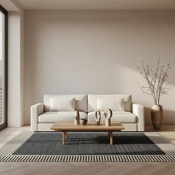 Nuloom Asha Dark Grey/Ivory, 3'6" x 5', Casual, Striped Border, Soft and Cozy, High Traffic, Stain Resistant, Easy Clean, Durable Area Rug for Indoor/Outdoor Patio, Deck, Porch, Garden, Courtyard
