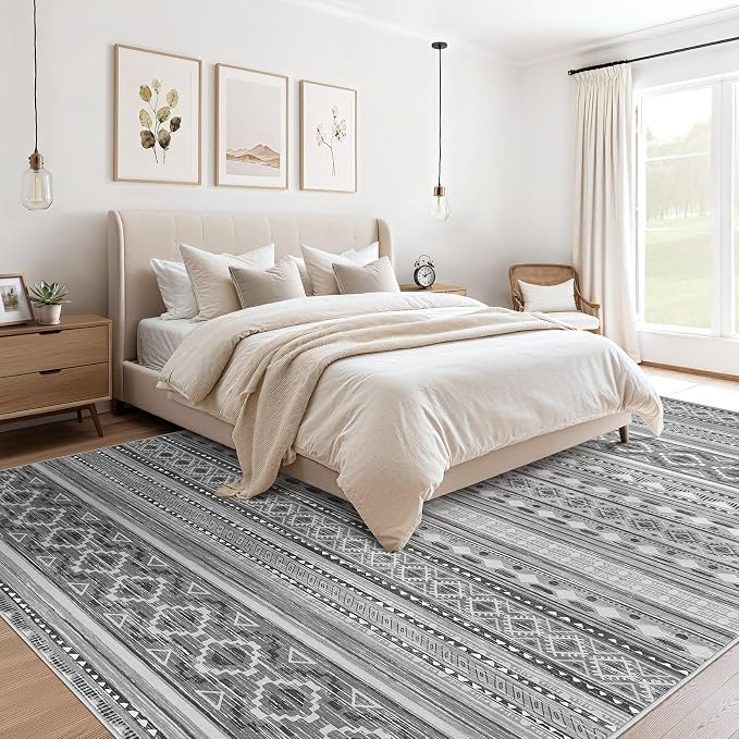 cotiled 5x7 Area Rugs Living Room Rug: Washable Boho Rugs with Non Slip Backing Large Soft Indoor Stain Resistant Carpet for Bedroom Farmhouse Dining Room Lightweight Home Decor Beige Grey
