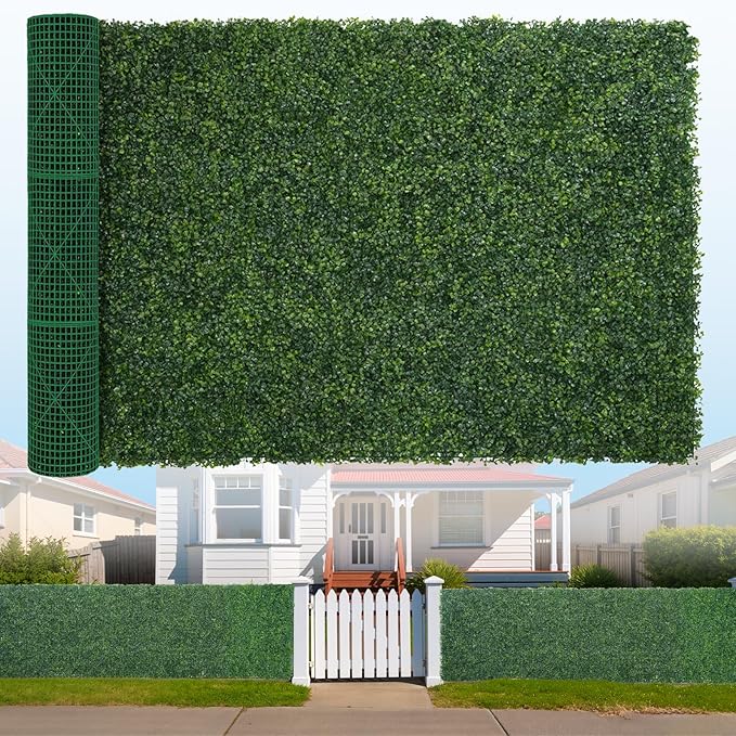 Artificial Boxwood Roll, 60x120 in(50 sqft) UV-Anti Faux Ivy Hedge Grass Wall Panels for Patio and Balcony Privacy, Fake Greenery Backdrop Decor for Fence, Garden, Backyard