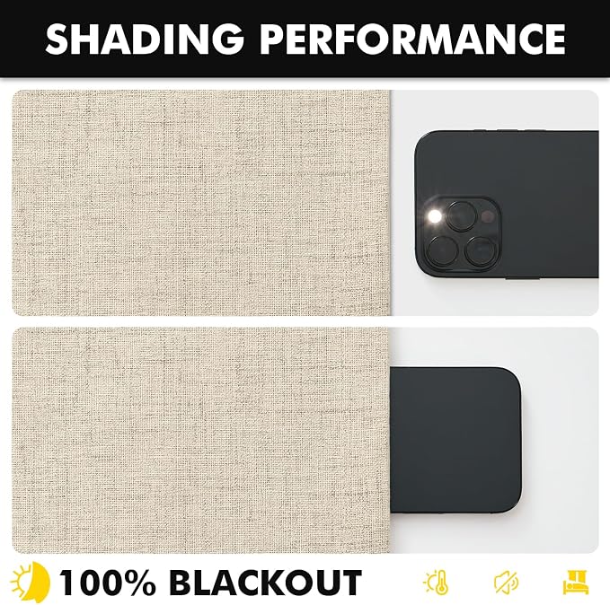 MIULEE 100% Blackout Linen Curtains for Bedroom, Cobblestone Solid Luxury Decor Thermal Insulation Room Darkening Drapes for Living Room Back Tab Rod Pocket 42 x 63 Inches, 2 Panels