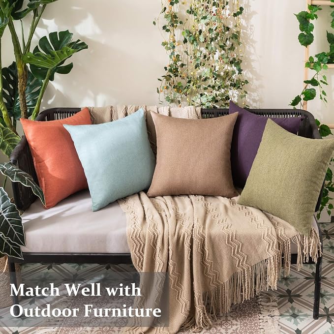 MIULEE Pack of 2 Decorative Outdoor Solid Waterproof Throw Pillow Covers Faux Linen Garden Farmhouse Cushion Cases for Patio Tent Balcony Couch Sofa 20x12 Inch Dark Green